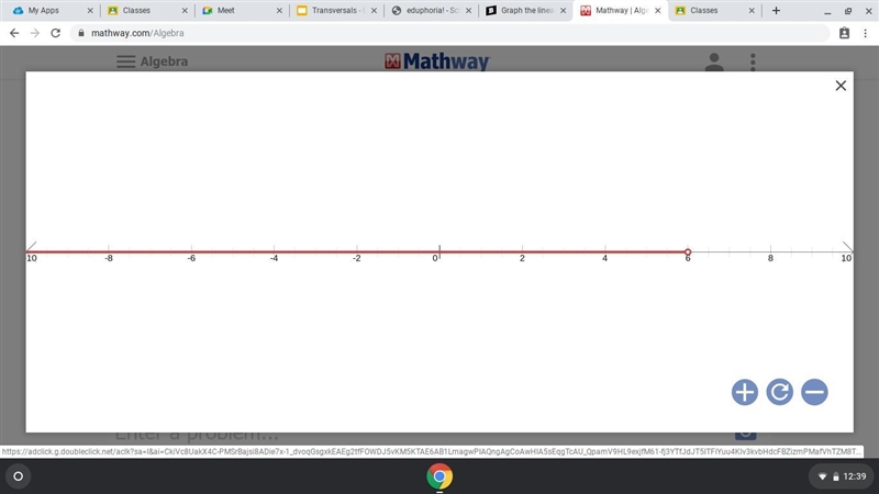 Graph the linear inequality x<6-example-1