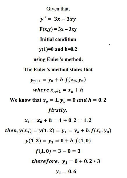 (a) Use Euler's method with step size 0.2 to estimate y(1.4), where y(x) is the solution-example-1