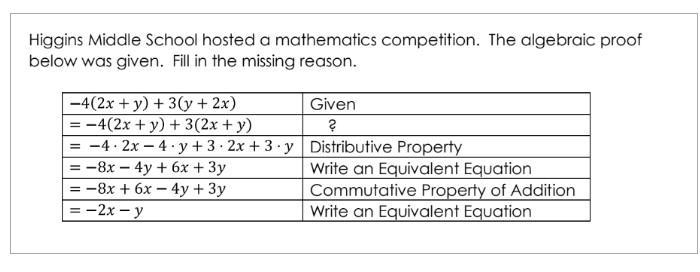 Higgins Middle School hosted a mathematics competition. The algebraic proof below-example-1