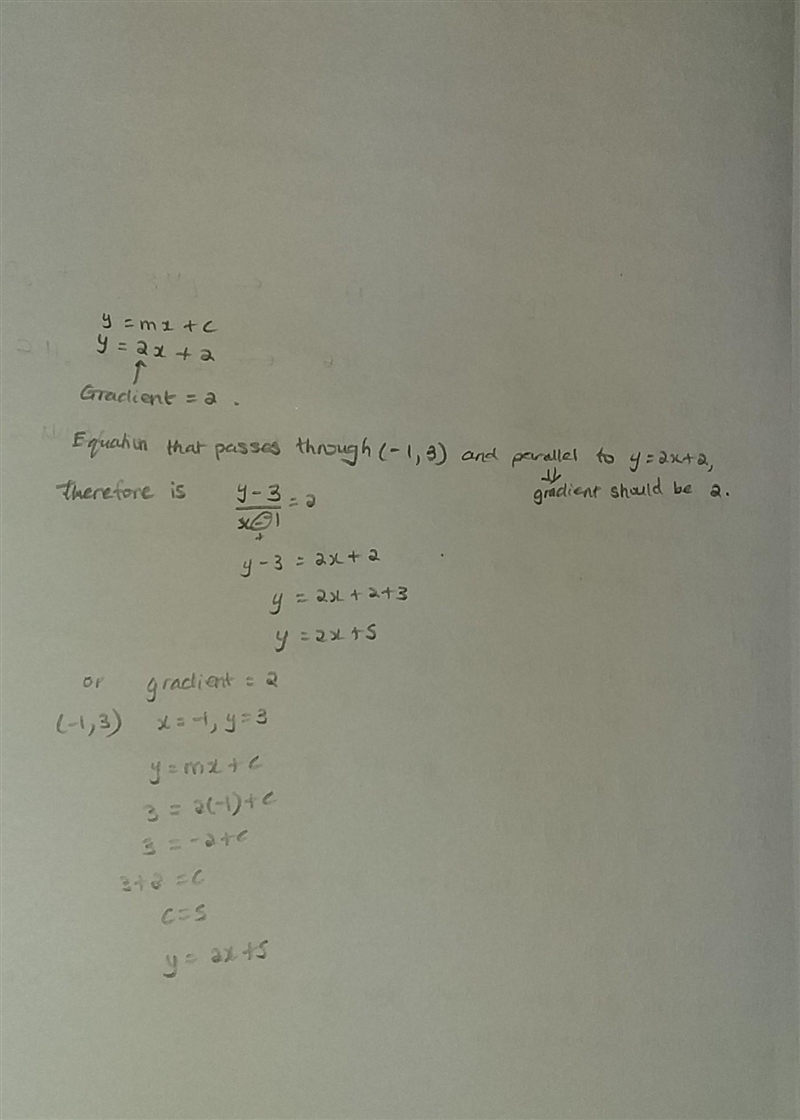 Write an equation of the line that passes through (-1,3) and is parallel to the line-example-1