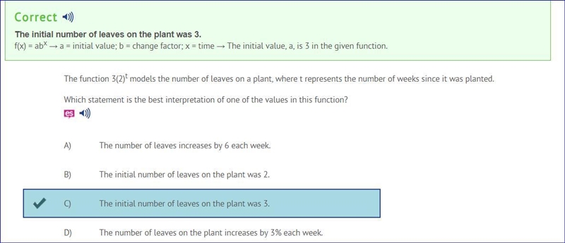 The function 3(2)t models the number of leaves on a plant, where t represents the-example-1