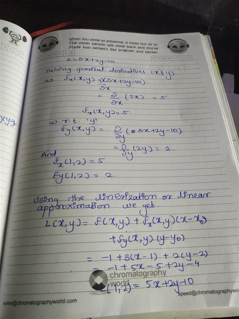 g The tangent plane to z=f(x,y) at the point (1,2) is z=5x+2y−10. (a) Find fx(1,2) and-example-1