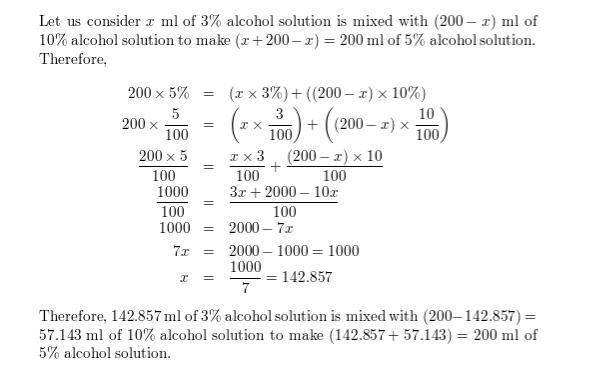 Delbert wants to make 200 ml of a 5% alcohol solution by mixing a 3% alcohol solution-example-2