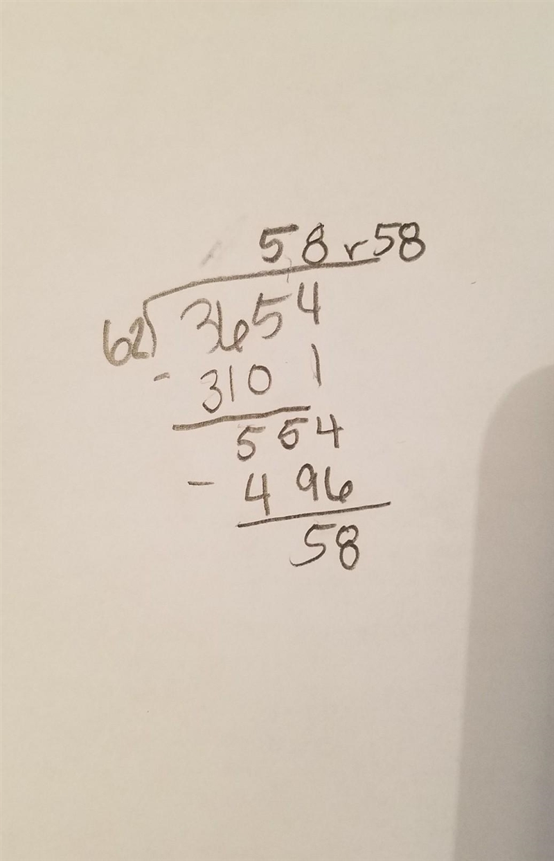 What is the remainder when 3,654 is divided by 62?-example-1