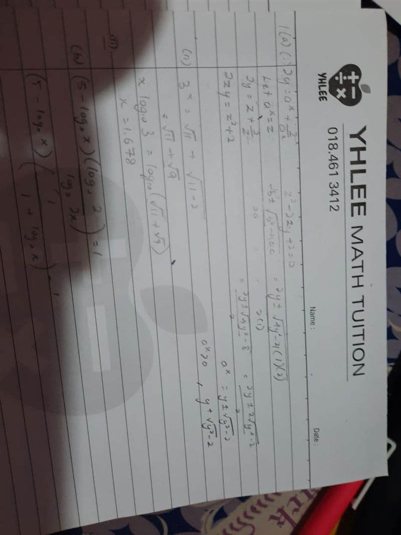 Given 2y =a^x +2a ^-x and a^x>0. Show that a^x= y + sqrt (y^2-)​-example-1