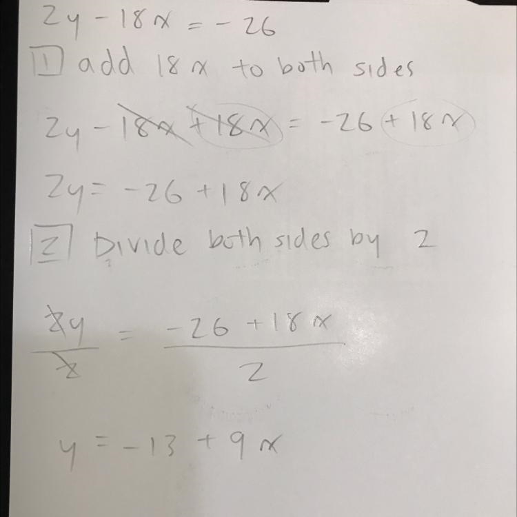 Solve 2y−18x=−26 for y.-example-1