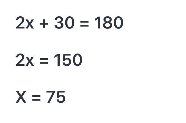 Two angles of a triangle have the same measure and the third one is 30 degrees greater-example-1