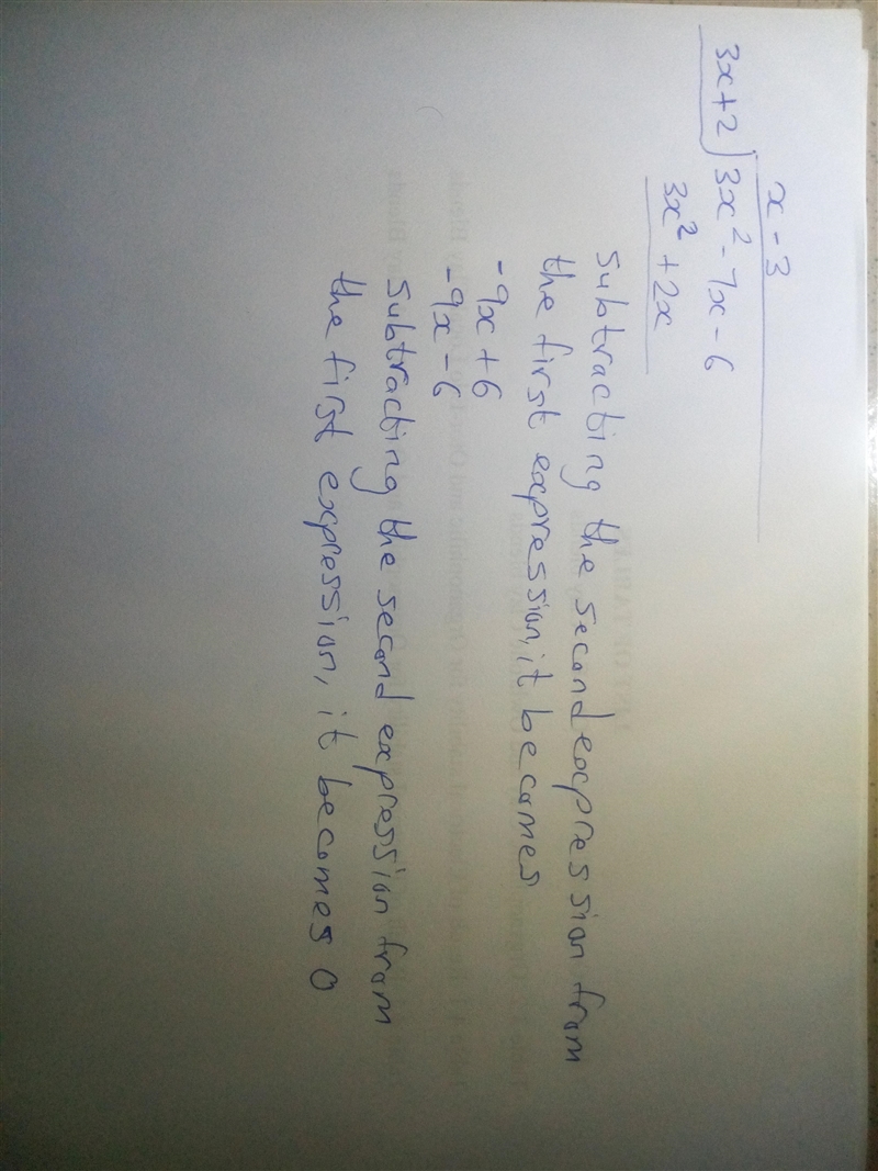 The area of a rectangle is represented by the polynomial 3x^2-7x-6. If the length-example-1