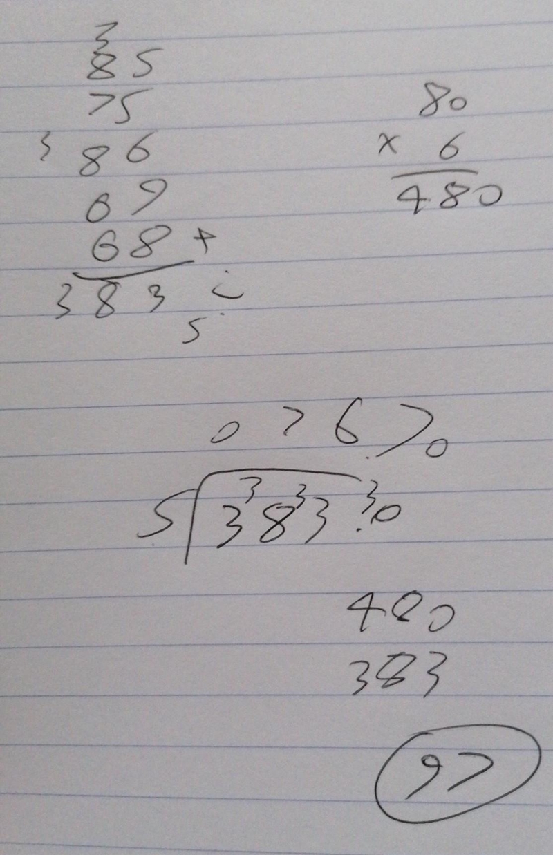 Question 7 of 12. Step 1 of 1 4/12 Correct 2 Incorr Kara has five exam scores of 85, 75, 86, 69, and-example-1