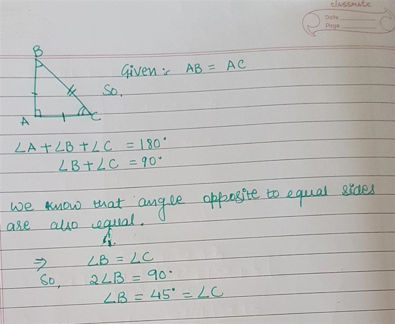 2. ABC is a right-angled triangle in which <A = 90° and AB=AC. Find <B and &lt-example-1