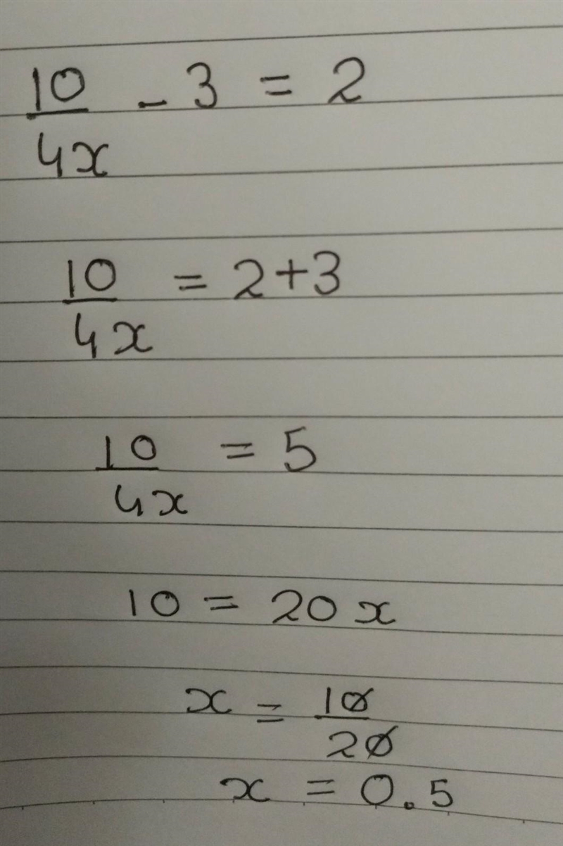 Solve for x if 10/4x-3 = 2​-example-1