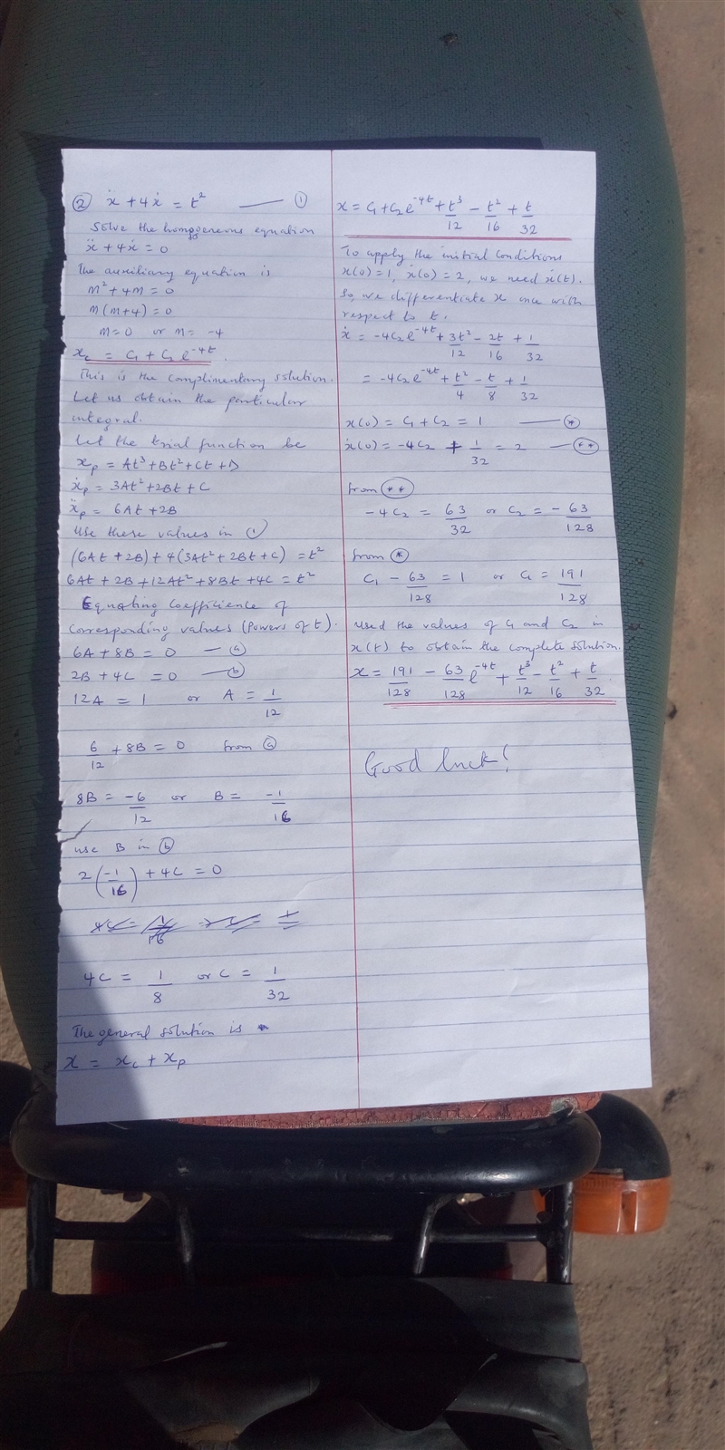 Solve the following differential equations using classical methods. x¨ + 6 ˙x + 8x-example-2