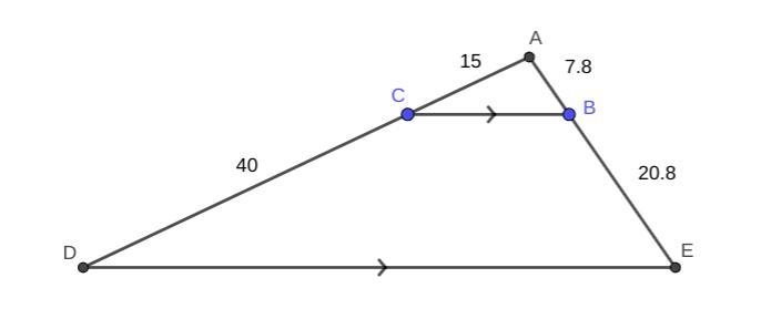 Reading and similar triangles In the diagram below of MADE, B is a point on AE and-example-1