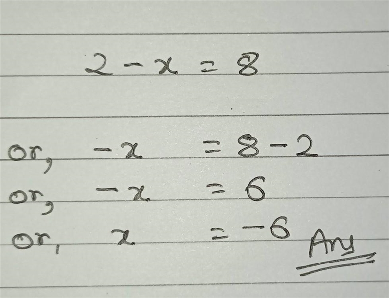 What number subtracted from 2 will equal 8 2 - x = 8-example-1