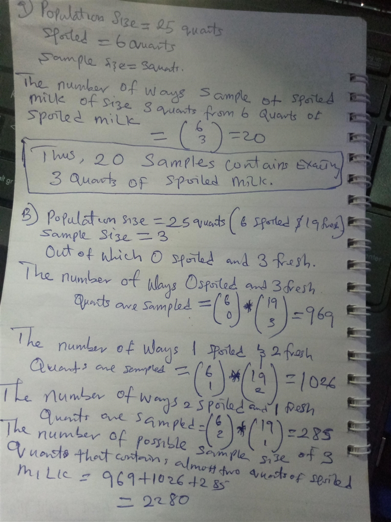 There are 25 quarts of milk on a supermarket shelf, 6 of which are spoiled. A customer-example-1