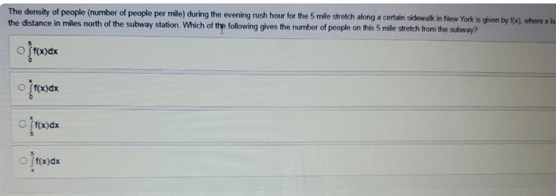 The density of people (number of people per mile) during the evening rush hour for-example-1