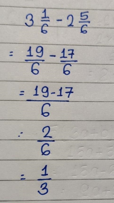 What is 3 1/6 - 2 5/6 =??-example-1