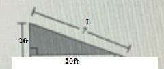 A patio 20 feet wide has a slanted roof, as shown in the figure. Find the length of-example-2