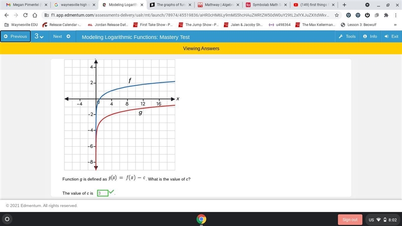 The graphs of functions fand g are shown. Function g is defined as g(x) = f(x) - C-example-1