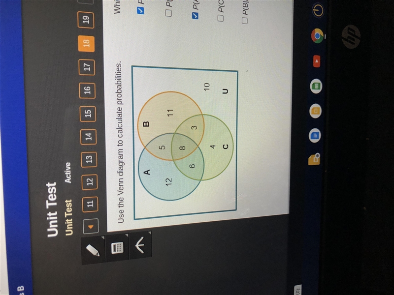 Use the Venn diagram to calculate probabilities. Which probabilities are correct? Select-example-1