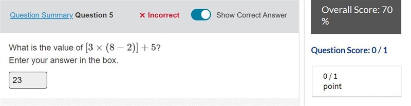 What is the value of [ 3 × ( 8 − 2 ) ] + 5 [3×(8-2)]+5 ? Enter your answer in the-example-1