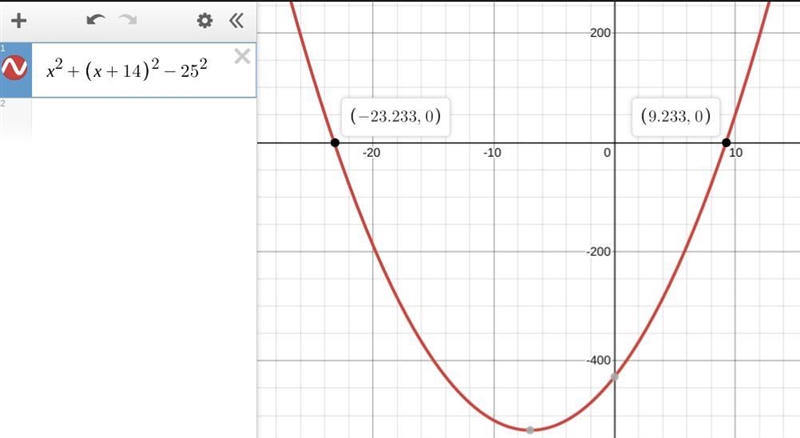 The shorter leg of a right triangle is 14 feet less than the other leg. Find the length-example-1