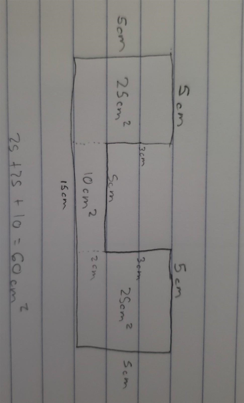 Find the area of the figure. (Sides meet at right angles.) 5 cm 5 cm 3 cm B cm 5 cm-example-1