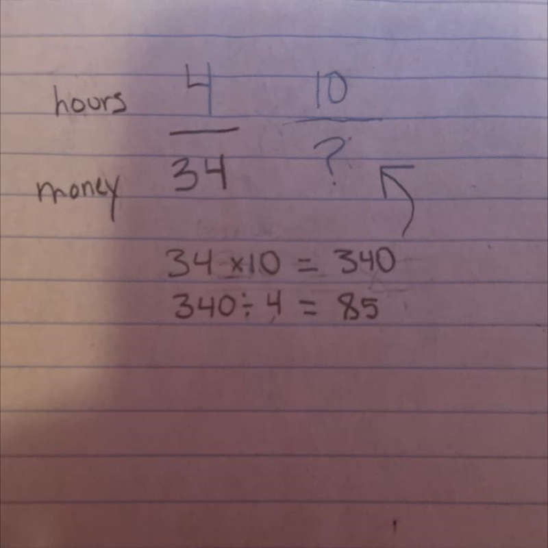 Mike earn $34 in 4 hours on his job today he wants to know how much would he earn-example-1