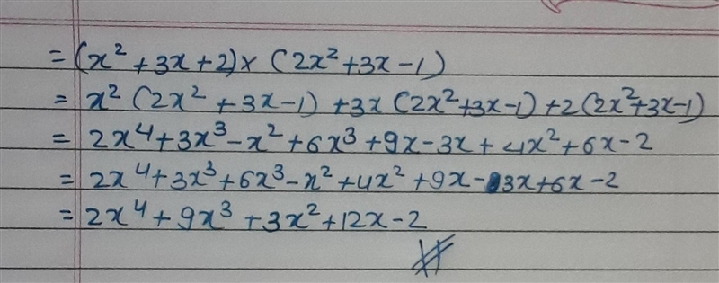 Multiply x2+3x+2 x 2x2+3x-1-example-1