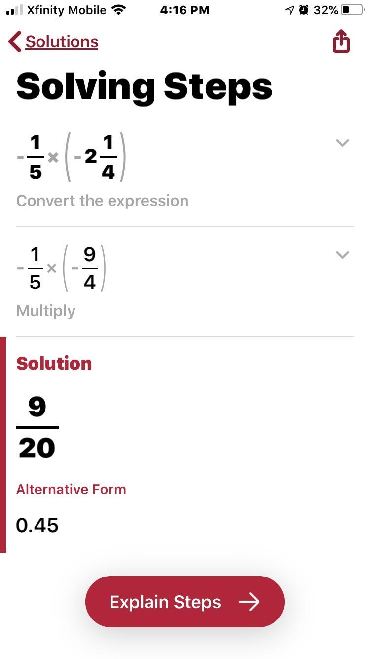 What does -1/5 (-2 1/4) equal?-example-1