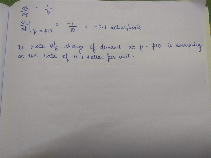 Demand Solve the demand function in Exercise 74 for p. Use the result to find dp/dx-example-2