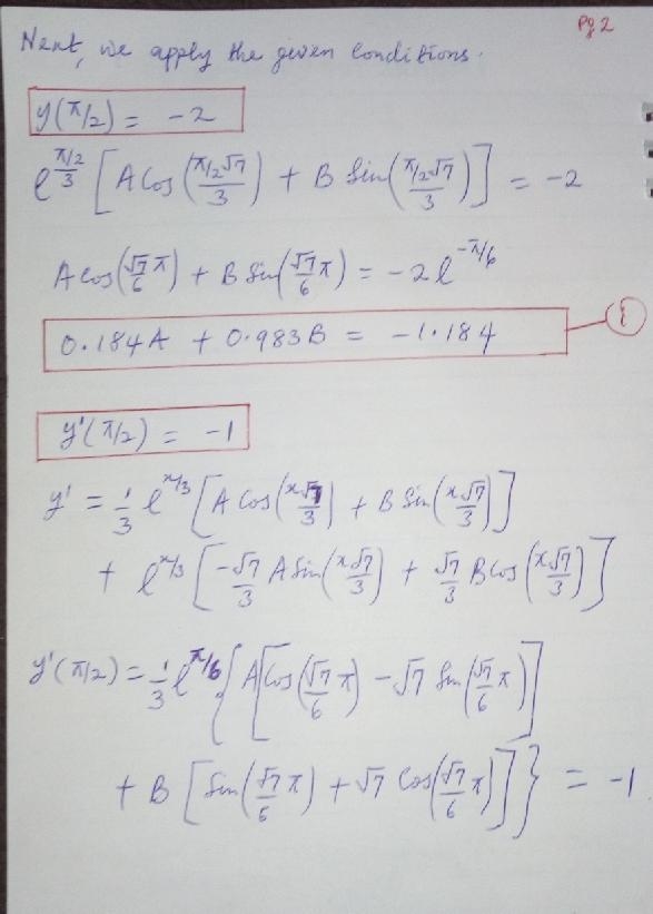 Solve the initial value problem: 9y′′−6y′+8y=0, y(π/2)=−2, y′(π/2)=−1. Give your answer-example-2