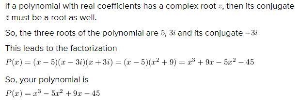 Find a degree 3 polynomial with real coefficients having zeros 3 and 3 i and a lead-example-1