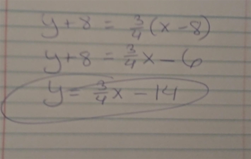 Through (8.-8) and has a slope of 3/4​-example-1