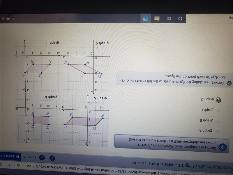 Study parallelogram ABCD. Which graph of A'B'CD' shows parallelogram ABCD translated-example-1