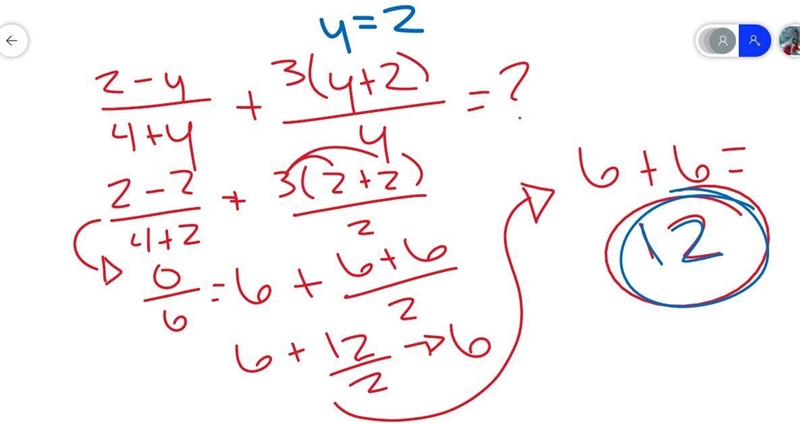 What is the value of the expression when y = 2? StartFraction 2 minus y Over 4 plus-example-1