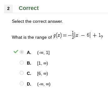 What is the range of g(x)=-1/2|x-6|+1-example-1