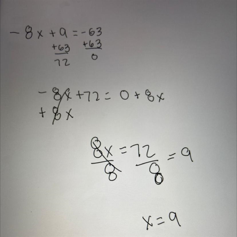 PLSS help answerrr - 8x + 9 = -63-example-1