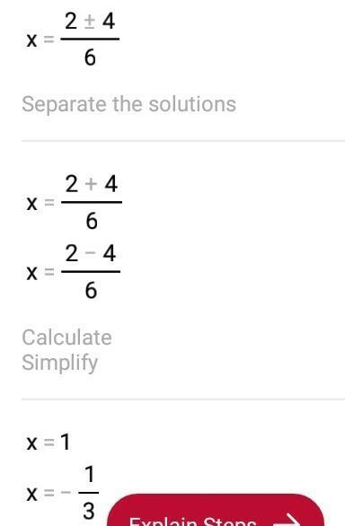 3 x² - 2x-1=0 solve using quadratic formula-example-2