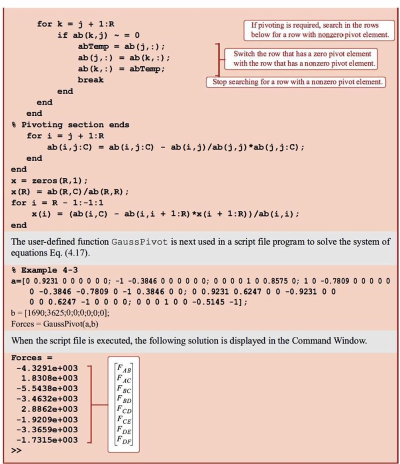 Modify the user-defined function GaussPivot in Program 4-2 (Example 4-3) such that-example-2