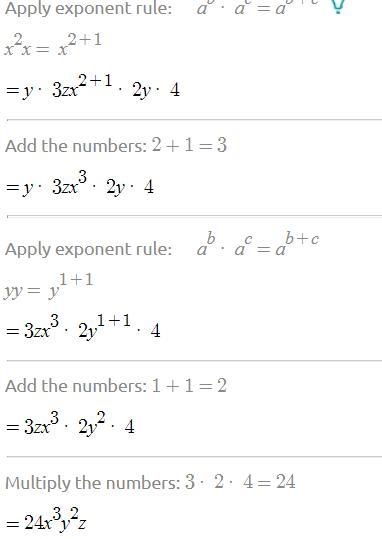 4. Simplify: (x²y3 z) (x2y4). Show all work.-example-1