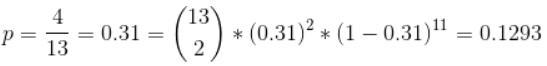 If the binomial distribution holds, what is the probability of finding two cases of-example-1