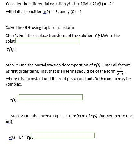 Step1: find the Laplace transform of the solution Y(s).Y(s). Write the solution as-example-1