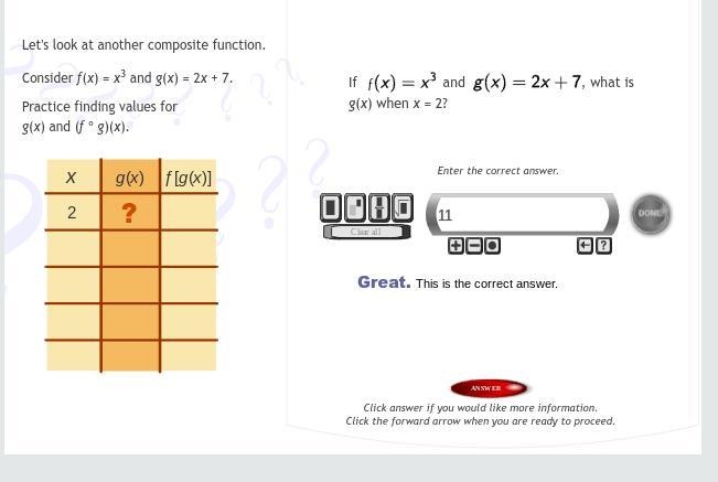 If f(x)=x^3 and g(x) = 2x+7, what is g(x) when x =2-example-1