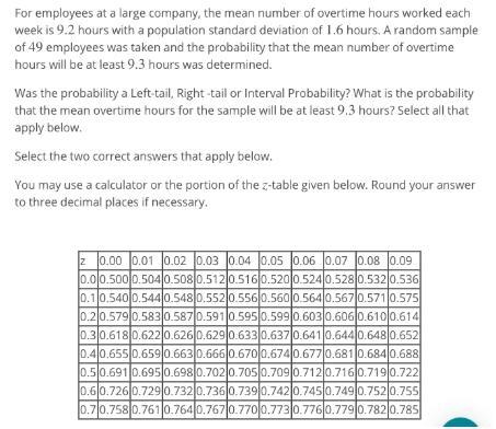 For employees at a large company, the mean number of overtime hours worked each week-example-1