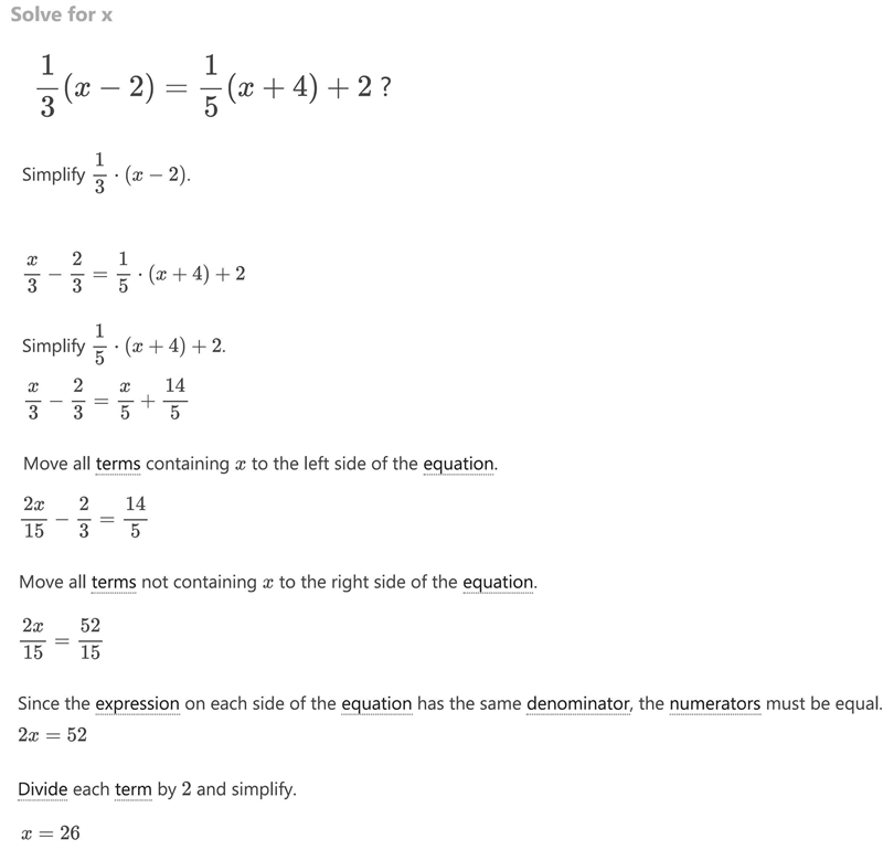 One-third (x minus 2) = one-fifth (x + 4) + 2?-example-1