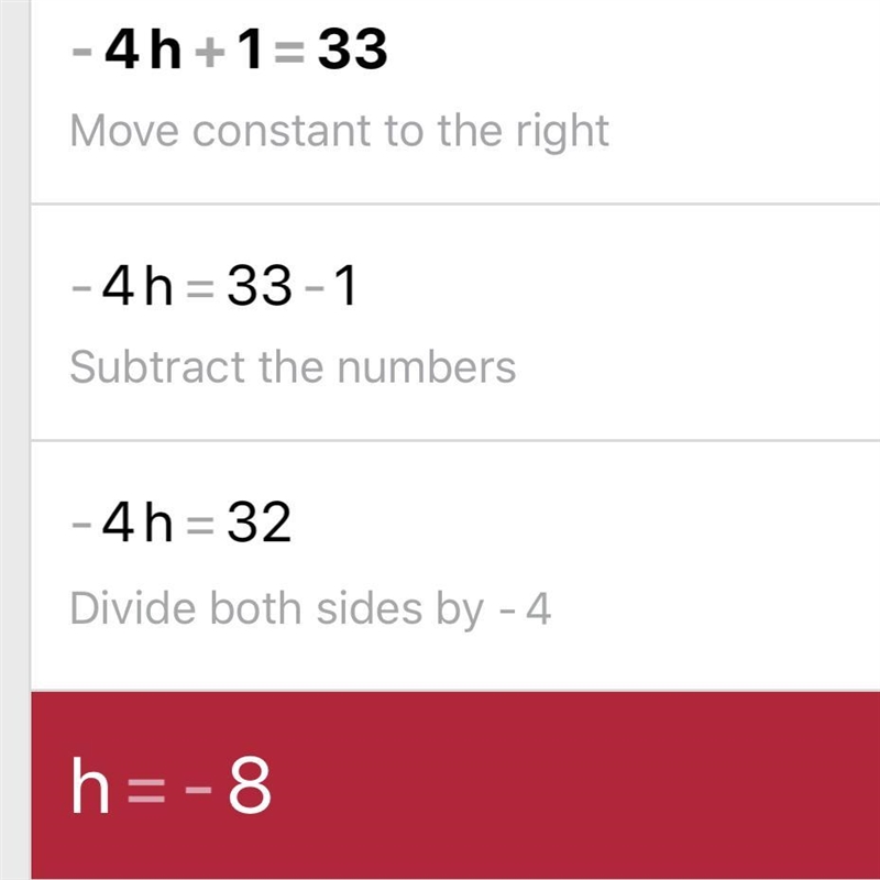 -4h + 1 = 33, what is h-example-1