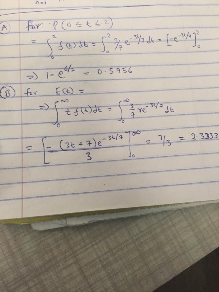 The nonnegative function given below is a probability density function. {3/7 e^−3t-example-1