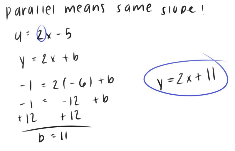 A line passes through point (-6, -1) and is parallel to the equation y2x-5. What's-example-1