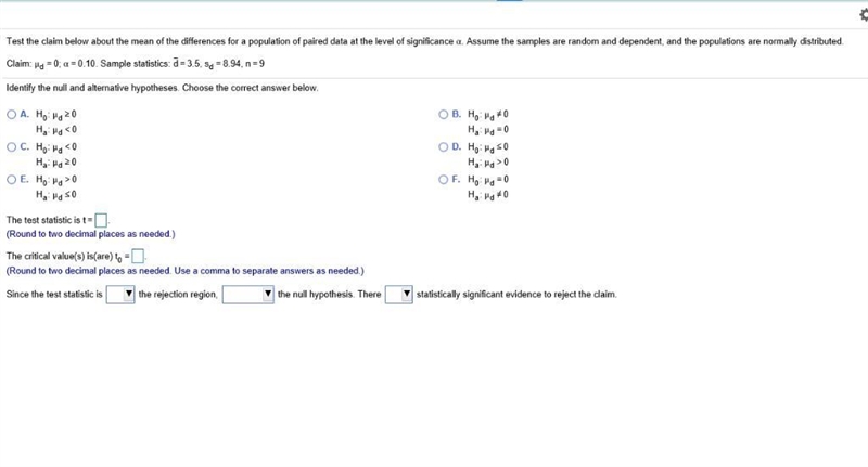 Test the claim below about the mean of the differences for a population of paired-example-1